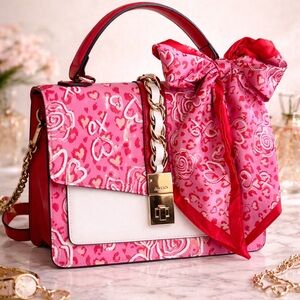Aldo Red and White Patterned Satchel